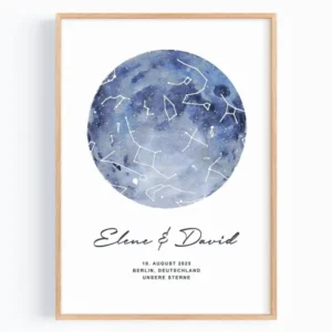 Personalisierte Sternenkarte Aquarell Poster – Romantisches Geschenk für Paare