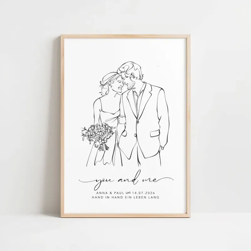 Line Art Paar Porträt – Personalisiertes Geschenk zum Hochzeitstag
