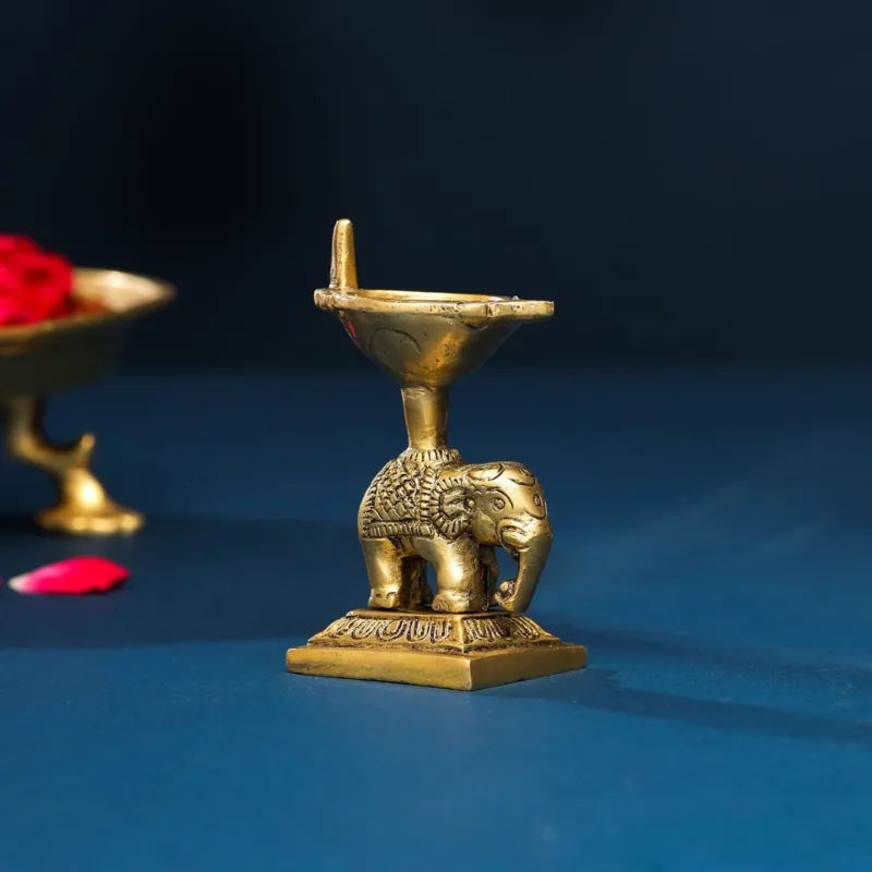Brass Elephant Standing diya (3.5 inch)