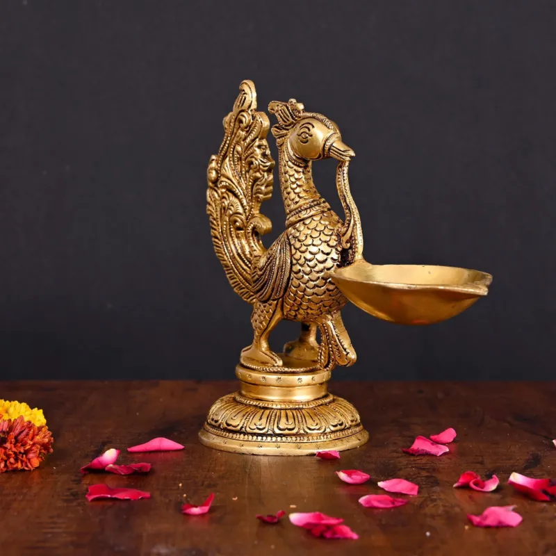 Brass Peacock Single petal diya (7.5 inch)