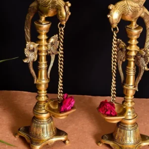Brass Superfine Majestic Parrot diya pair (16.5 inch)