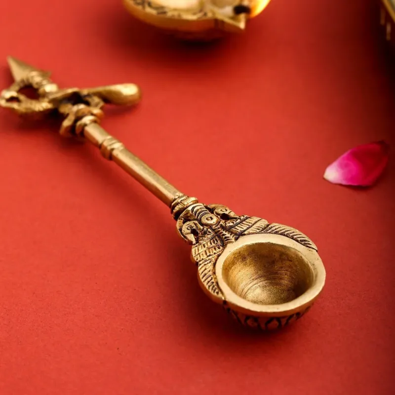 Brass Superfine Peacock Pooja spoon (6.8 inch)