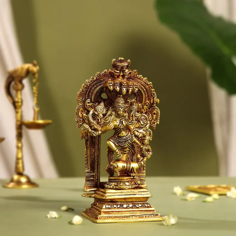Brass Goddess Mahisasura Mardini Idol (8 INCH)