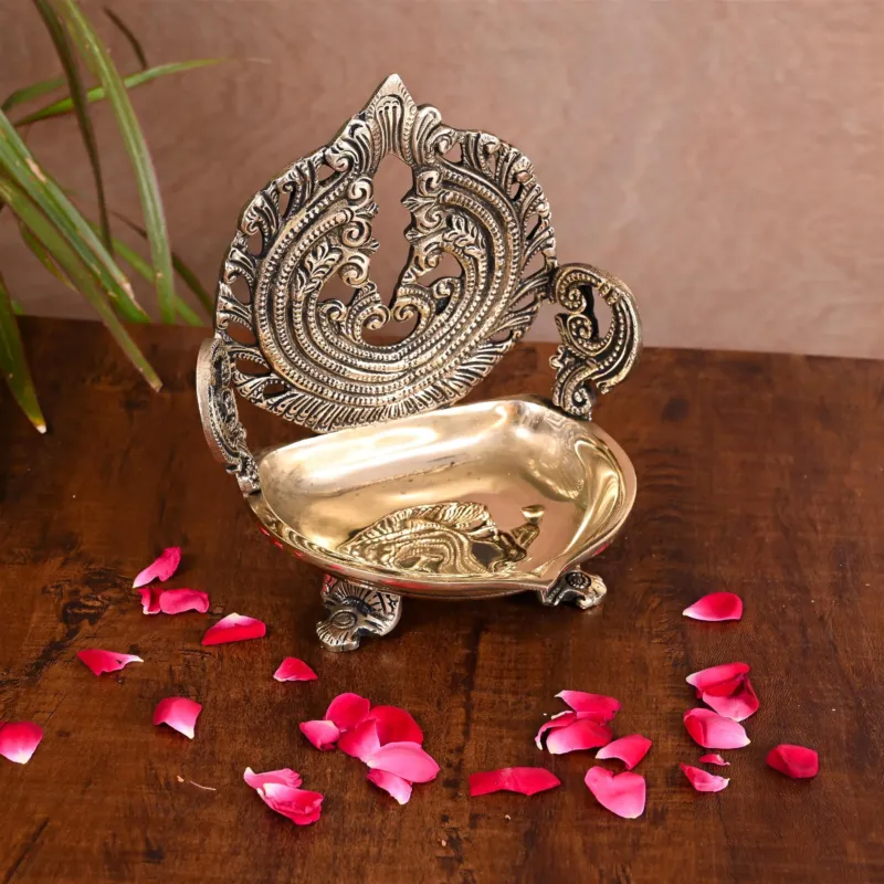 Ethnic Handcarved Brass diya (7 inch)