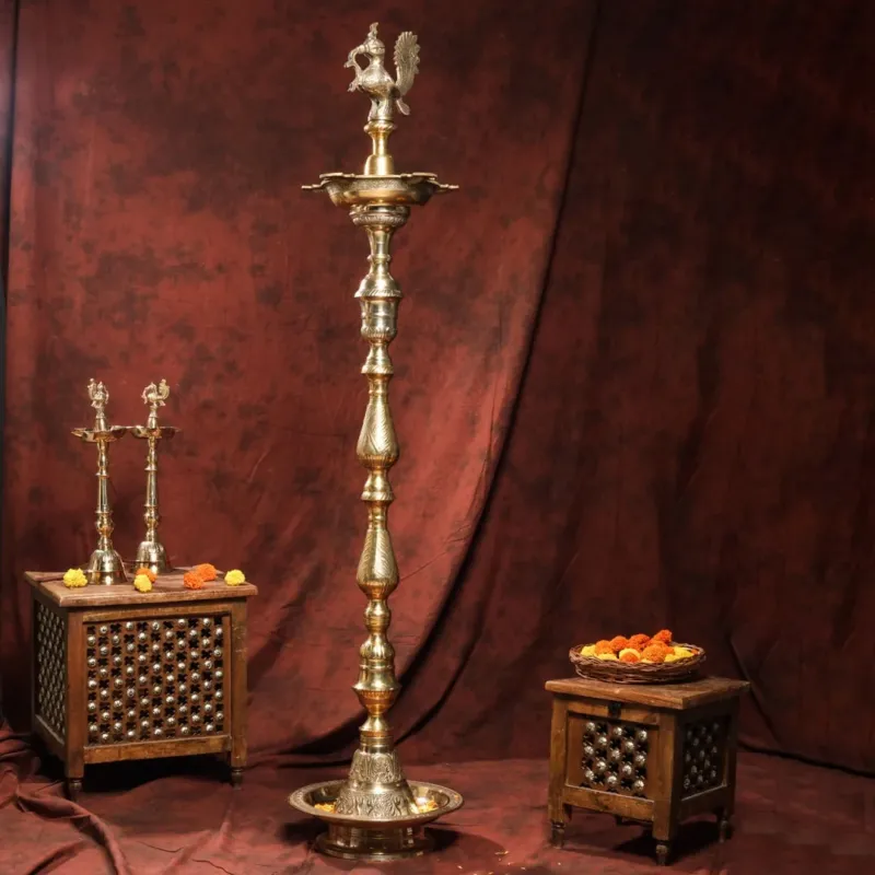 Brass Peacock Mahabharath lamp (65 inch)