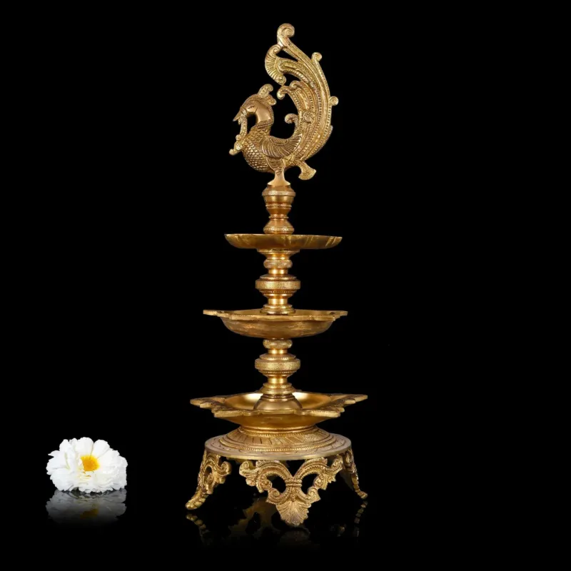 Peacock Three tier Brass lamp (19.5")