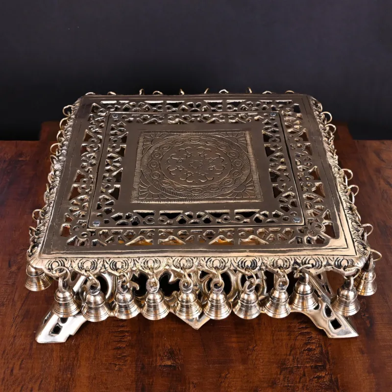 Brass Chowki with 40 Hanging Bells (5 inch)