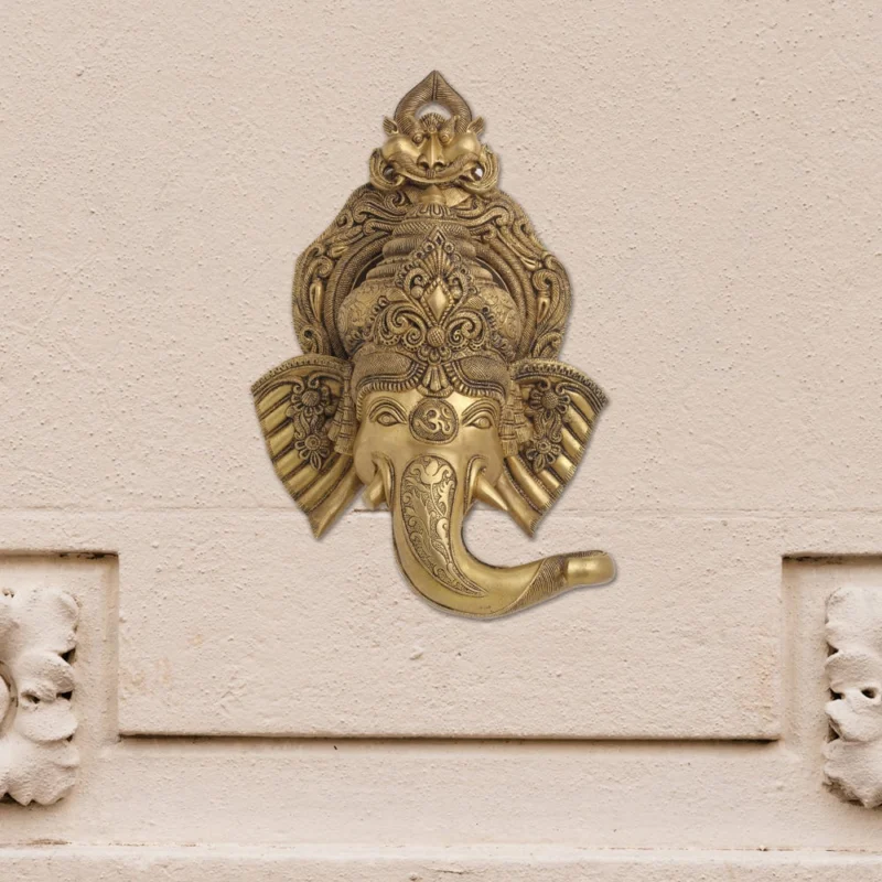 Brass Ganesha Face With Bell Wall Hanging (18 INCH)
