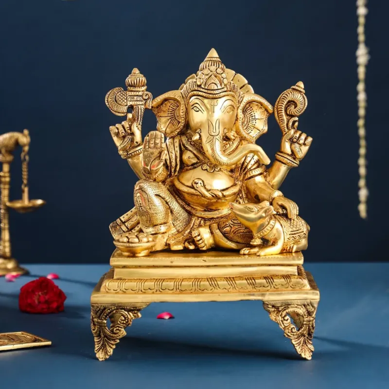 Brass Lord Ganesha Chowki Idol (12 INCH)