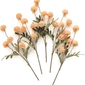Künstliche Chrysanthemen 5er-Set, 45cm lange Stiele, Naturgetreue Seidenblumen in Beige, Ø 3,3cm Pompon-Blüten, für Vasen, Hochzeitsdeko & Floristikbedarf