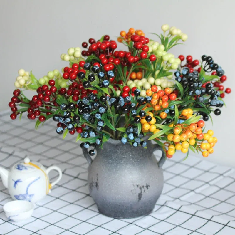 Ilex Zweige künstlich 35 cm, Dekozweige mit Beeren für Vase & Gestecke, Naturgetreue Stechpalme für Weihnachtsdeko, Herbst & ganzjährige Dekoration