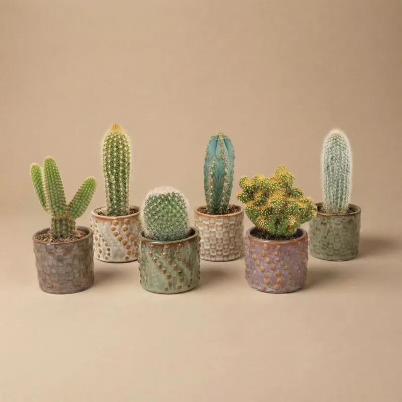 Cacti Set of 6 in Ceramic Mini Pot Madrid - ↑ 8–12 cm
