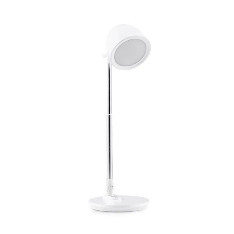 Weiße Schreibtischlampe Lumanova D3 mit schlankem Standfuß und rundem Lampenschirm von hjh OFFICE