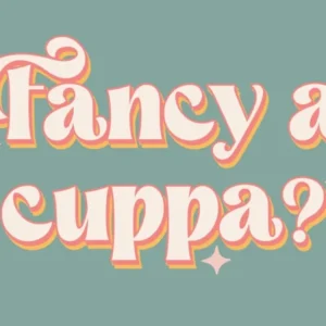 Fancy A Cuppa Light Green Pink Kitchen Tea Print