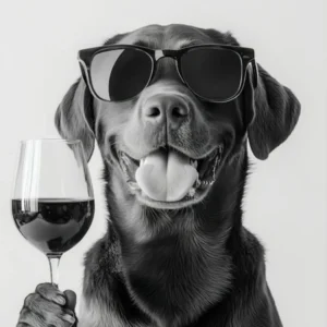 Chocolate Labrador Drinking Wine Wall Art, Black And White Print, Bar Cart Print, Pet Art, Alcohol Print, Funny Dog Poster, Kitchen Decor