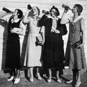 Four Women Drinking Beer, Black and White Vintage Prohibition Old Photo, Bar Cart Decor
