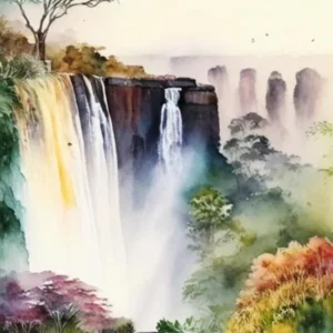 Victoria Falls, Zambia And Zimbabwe Water Colour