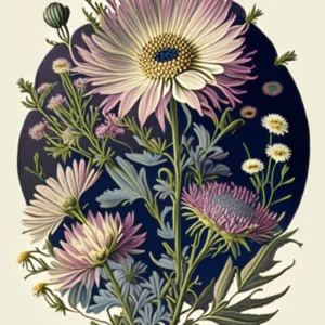 Asters Wildflower Vintage Botanical 1