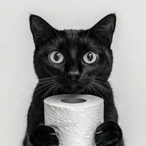 Black Cat Bathroom Print, Cat Holding Toilet Roll, Black And White Art, Funny Cat Poster, Bathroom Decor, Cat Owner Gift, Bathroom Wall Art