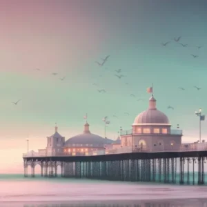 Fantasy Style Brighton Pier At Night Alternate Pink Galaxy Night Birds