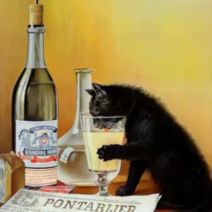 Cat Drinking Absinthe Wall Art, Vintage Alcohol Poster, Old French, Absinthe Bourgeois Print, Retro Decor, Trendy Poster, Bar Cart Print