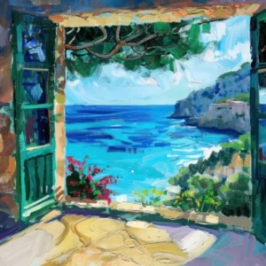 Mallorca From The Window View Painting 1