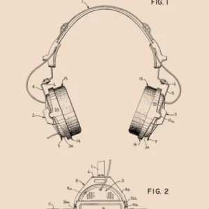Headphones Patent Drawing Vintage Poster 01
