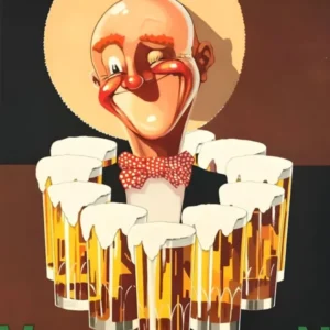Vandenkerckhoven Smiling Man Winking, Surrounded by Beer Glasses, Vintage Advertisement For German Beer, Great For Pub, Cafe bar, Club, Restaurant