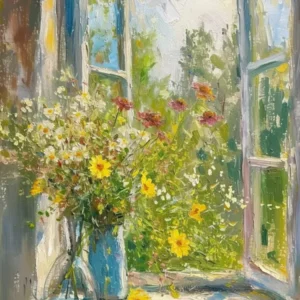 Forget Me Not Flowers On A Cottage Window 4