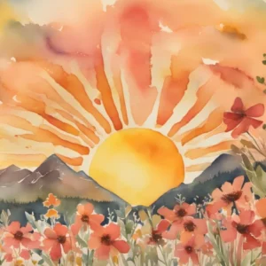 Sunset in the Mountains, Boho Landscape, Wildflowers
