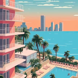 Miami Beach Florida, Usa, Graphic Illustration 1