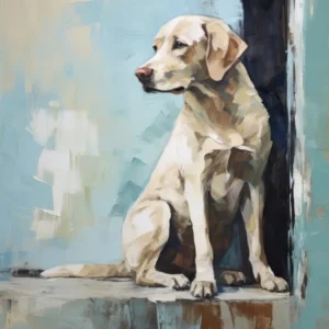 Labrador Retriever Dog, Painting In Light Teal And Brown 1