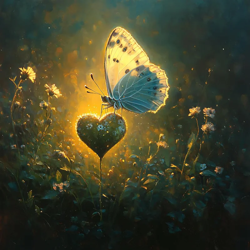 Butterfly Resting on Heart Flower 10