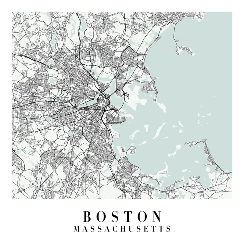 Boston Massachusetts Street Map Color Minimal Square