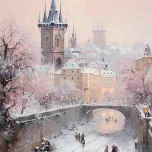 Dreamy Winter Painting Prague Czech Republic 4