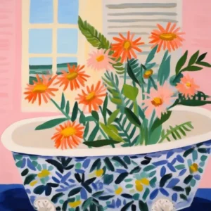 A Bathtube Full Of Daisy In A Bathroom 3