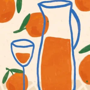 Orange juice breakfast poster, Abstract retro print, Fun kitchen decor