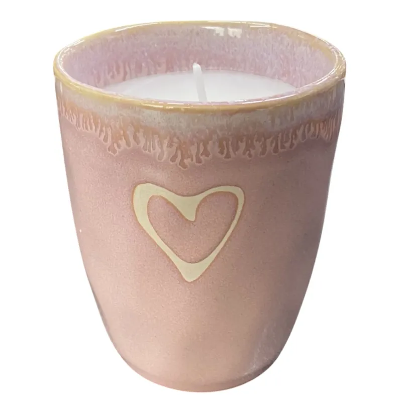 Rosa Stoneware Kerze im Steingut Kaffeebecher mit Herz
