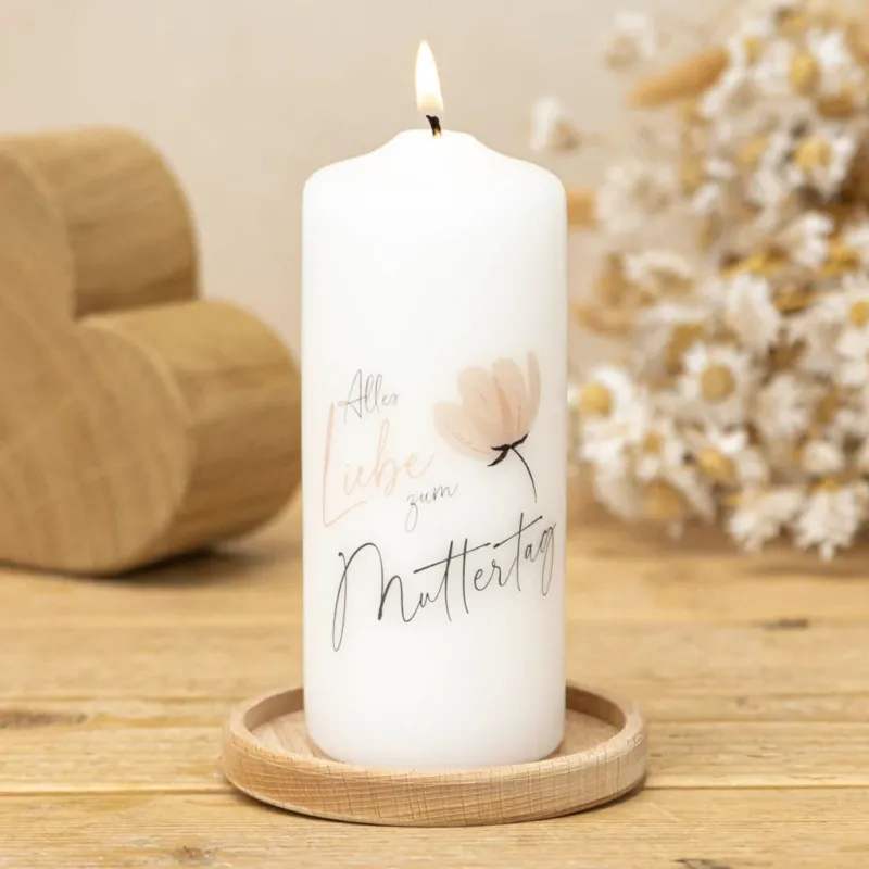 Muttertag Kerze Alles Liebe zum Muttertag mit einzelner Blüte