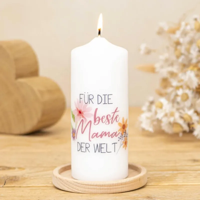 Beste Mama der Welt Kerze mit Holz-Untersetzer