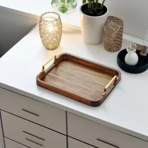 Natura Metal Sleeved Acacia Tray 30x23 cm - Exporgin - Global Shopping Site