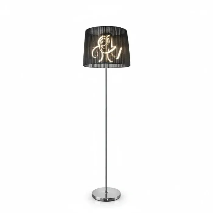 Design LED Stehlampe Organza mit edlen schwarzen Stoffschirm – Stehleuchte dimmbar