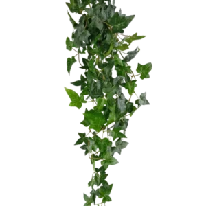 Die künstliche Hängepflanze Ivy Boston 100 cm grün hat üppig grüne, spitze Blätter an langen, dünnen Stielen, die einen realistischen Efeu-Effekt vor einem schlichten weißen Hintergrund erzeugen.