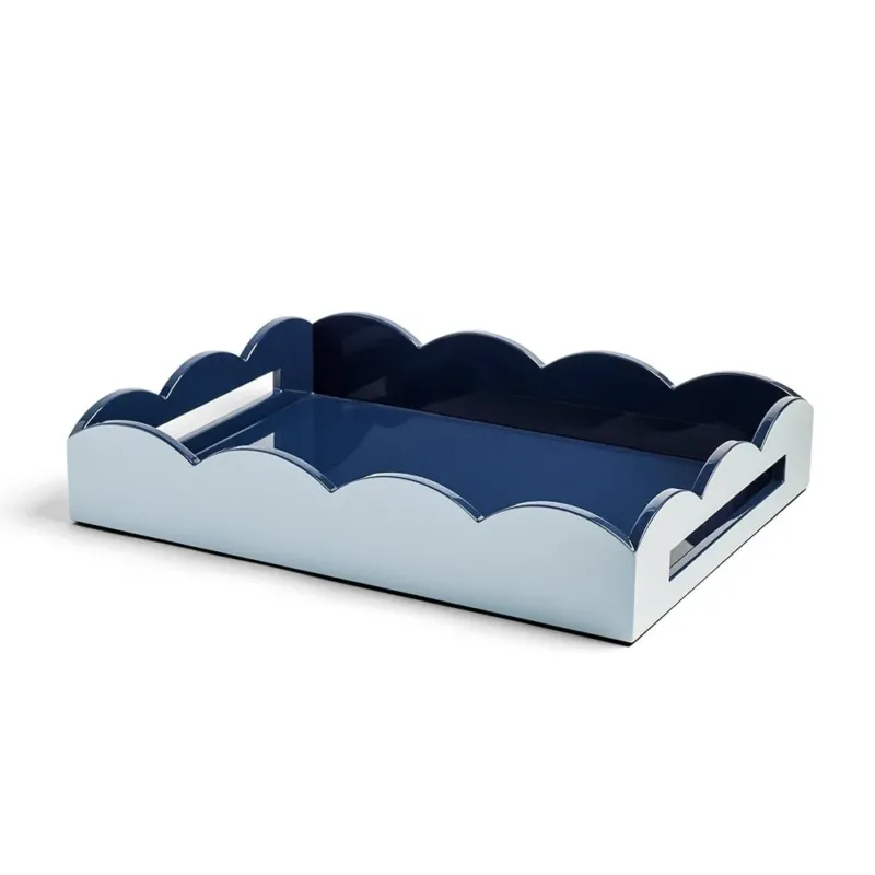 Pale Denim & Navy Lacquered Scallop Medium Two - Tone Tray - Addison Ross Ltd UK