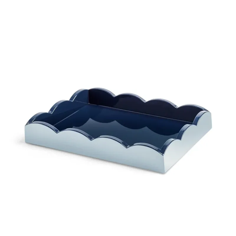 Pale Denim & Navy Lacquered Scallop Small Two - Tone Tray - Addison Ross Ltd UK