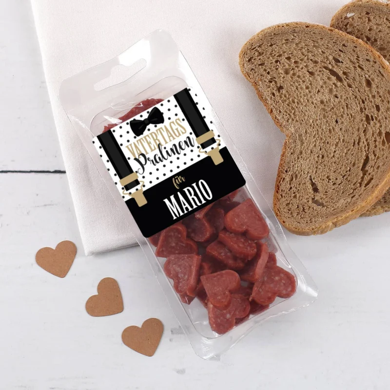 Vatertagspralinen Mini Salami Herzen mit Name