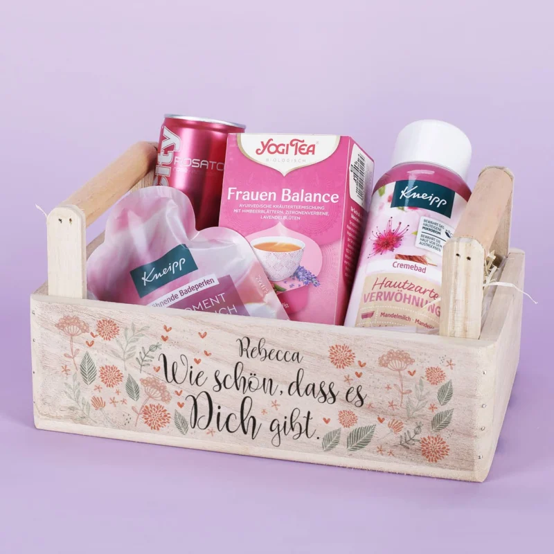 Geschenkkorb "Wie schön, dass es dich gibt" mit Inhalt für Frauen