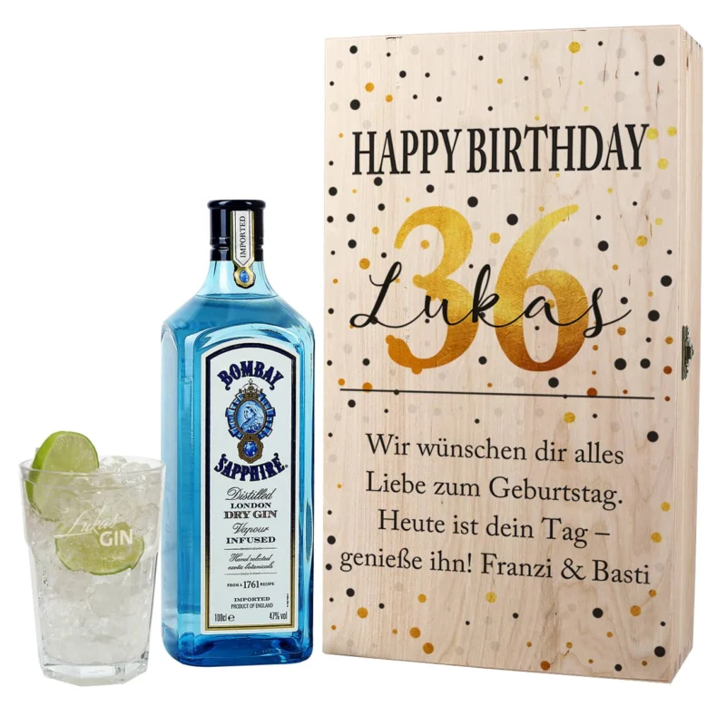 Ginset zum Geburtstag mit graviertem Glas