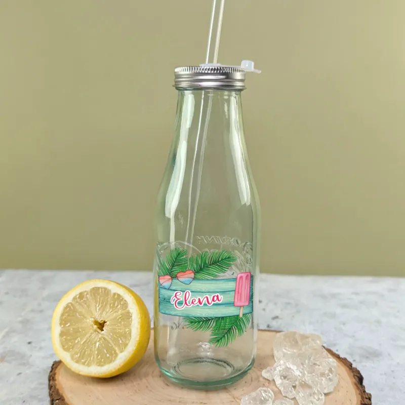 Retro Coca-Cola Trinkflasche aus Glas personalisiert mit Name und Urlaubsmotiv