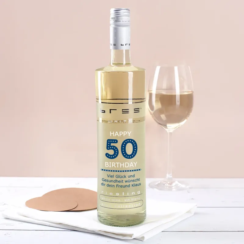 Weinflasche Happy Birthday 50